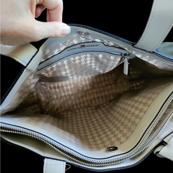 Karl Lagerfeld Paris Tote off white bow double handle faux leather bucket bag​ - Picture 5 of 10